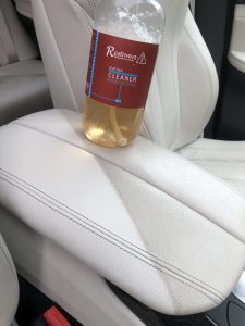 BMW Arm rest leather cleaner in action